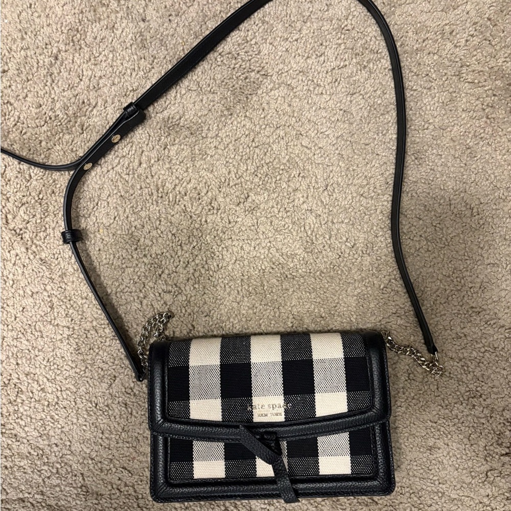 Kate Spade Black and Cream Plaid Crossbody Bag